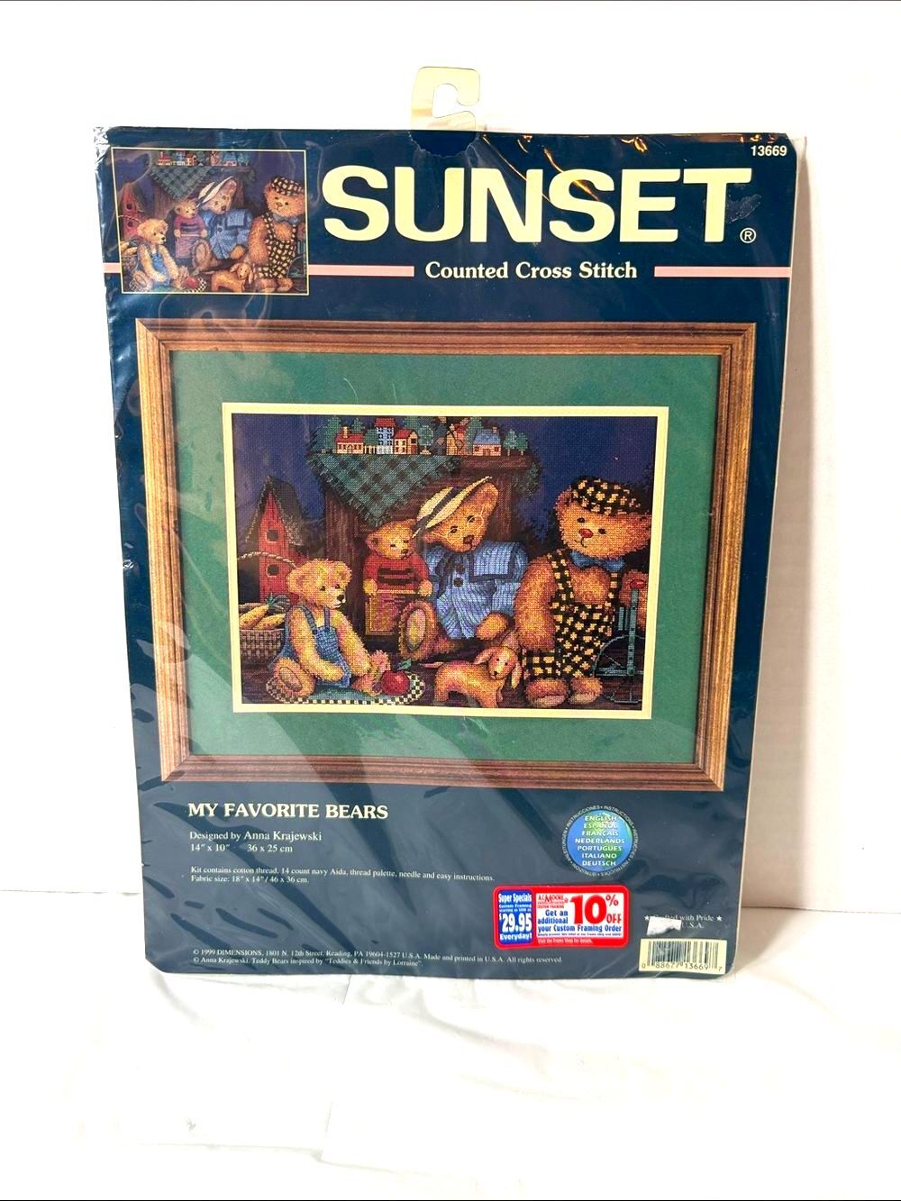VTG 1999 Sunset Counted Cross Stitch Kit My Favorite Bears 13669 Sealed USA